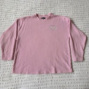 Playboy x Pacsun Pink Waffle Knit Heart Long Sleeve Oversized Top Size Small